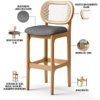 Kit 03 Banquetas Altas Para Cozinha Bancada Sala Tela Betta Fixa L02 Linho Cinza Escuro - Lyam - 8