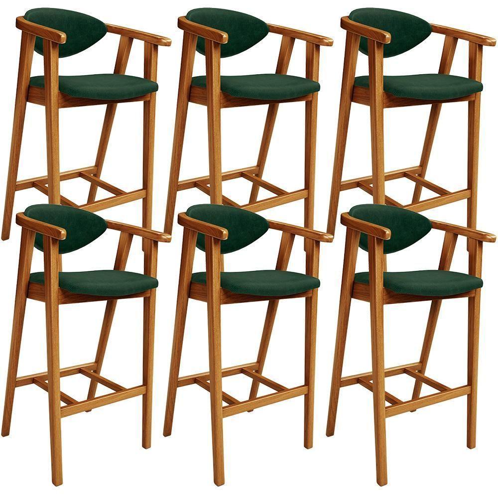Kit 06 Banquetas Alta Bancada Bar Sala De Jantar Fixa Cecília L02 Facto Verde Musgo - 1