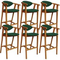 Kit 06 Banquetas Alta Cozinha Bancada Bar Sala De Jantar Fixa Cecília L02 Suede Verde Musgo - Lyam - 1