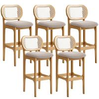 Kit 05 Banquetas Altas Para Cozinha Bancada Sala Tela Betta Fixa L02 Bouclê Creme - Lyam - 1