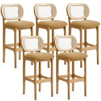 Kit 05 Banquetas Altas Para Cozinha Bancada Sala Tela Betta Fixa L02 Bouclê Mostarda - Lyam - 1