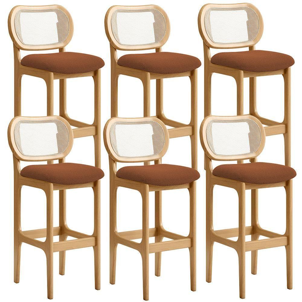 Kit 06 Banquetas Altas Para Cozinha Bancada Sala Tela Betta Fixa L02 Bouclê Terracota - Lyam - 1