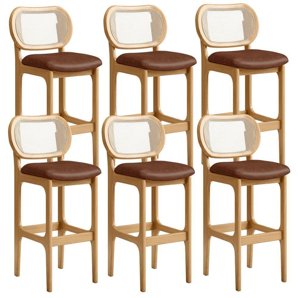 Kit 06 Banquetas Altas Para Cozinha Bancada Sala Tela Betta Fixa L02 Couríssimo Marrom - Lyam - 1