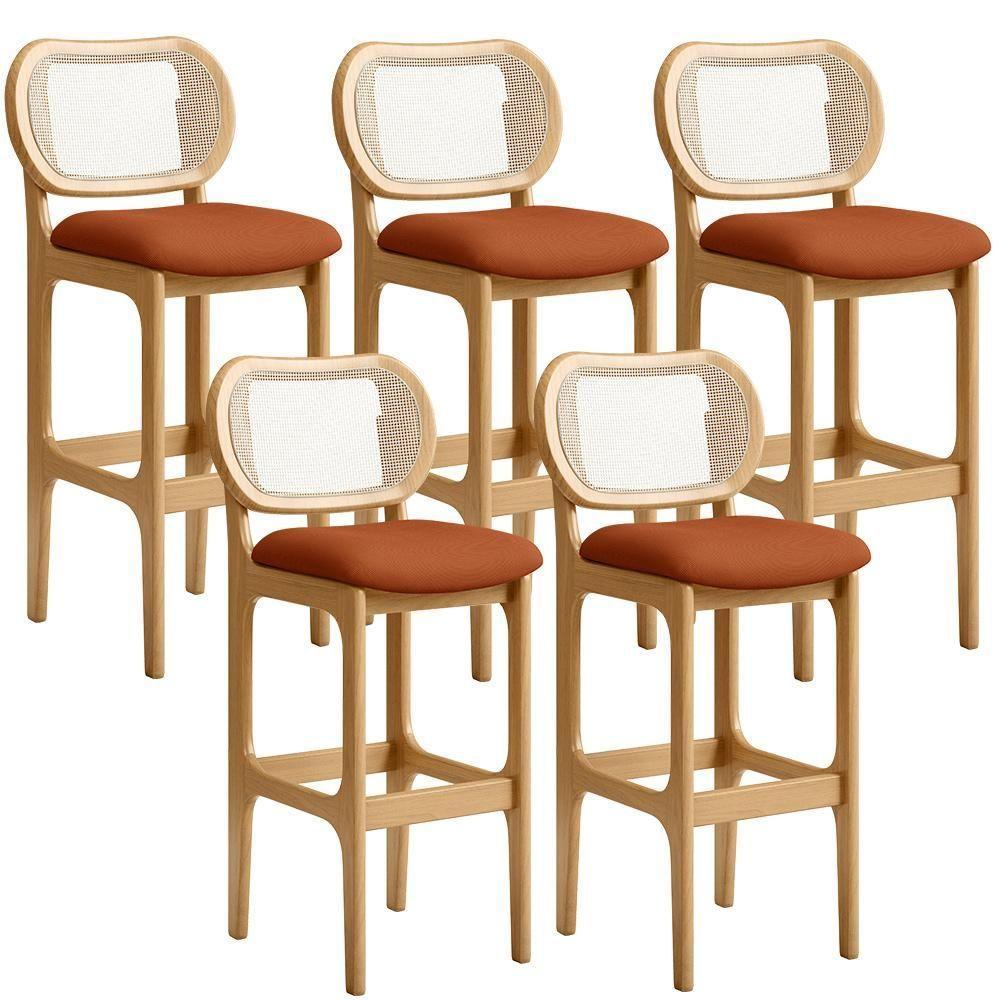 Kit 05 Banquetas Altas Para Cozinha Bancada Sala Tela Betta Fixa L02 Tecido Terracota - Lyam - 1