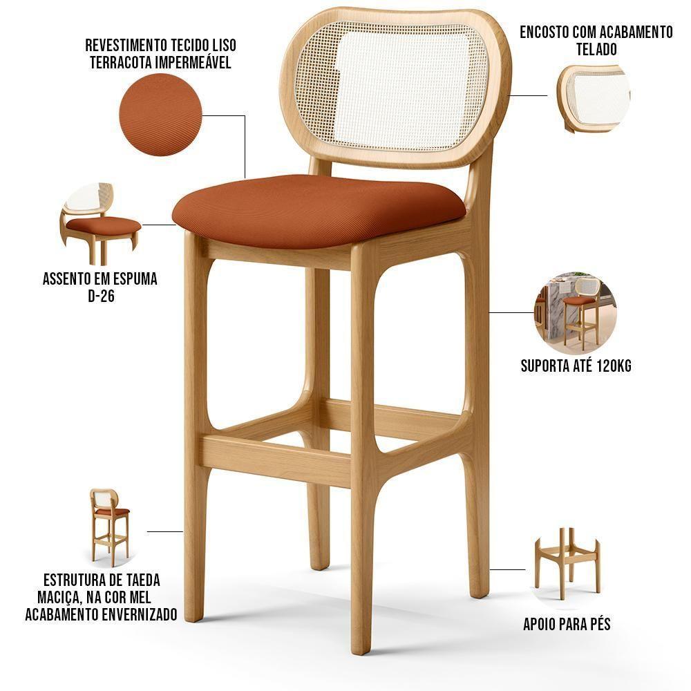 Kit 05 Banquetas Altas Para Cozinha Bancada Sala Tela Betta Fixa L02 Tecido Terracota - Lyam - 8