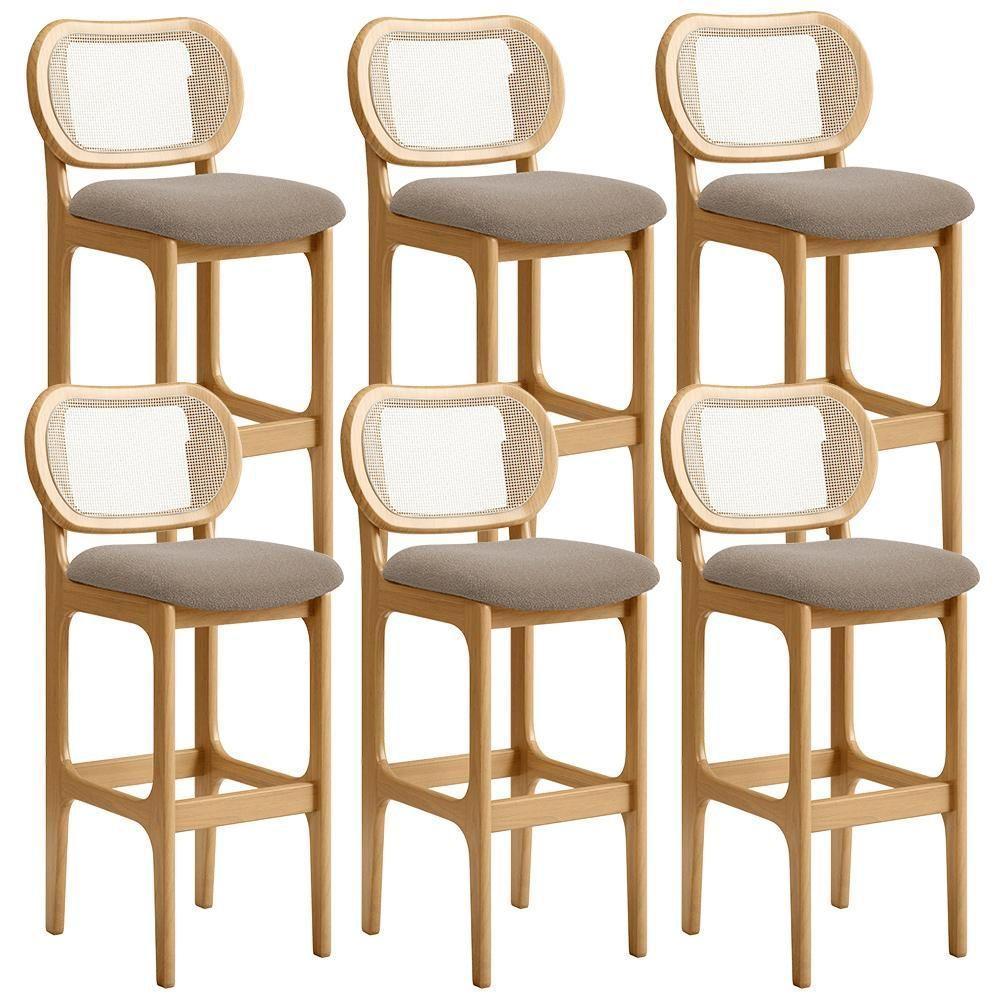 Kit 06 Banquetas Altas Para Cozinha Bancada Sala Tela Betta Fixa L02 Bouclê Bege - Lyam - 1