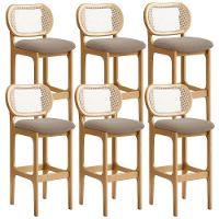 Kit 06 Banquetas Altas Para Cozinha Bancada Sala Tela Betta Fixa L02 Bouclê Bege - Lyam - 1