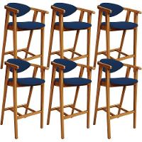 Kit 06 Banquetas Alta Cozinha Bancada Bar Sala De Jantar Fixa Cecília L02 Suede Azul Marinho - Lyam - 1