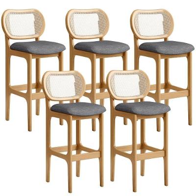 Kit 05 Banquetas Altas Para Cozinha Bancada Sala Tela Betta Fixa L02 Linho Cinza Escuro - Lyam