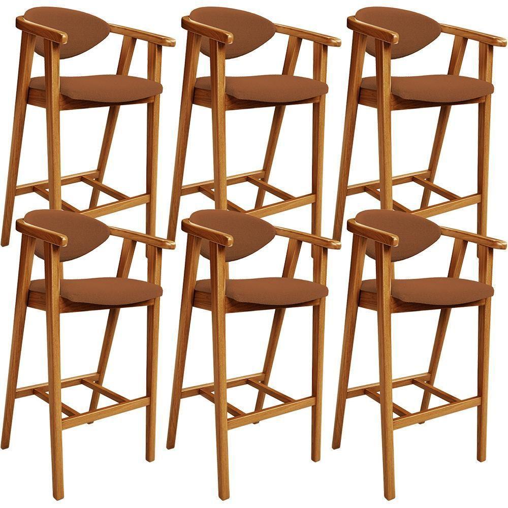 Kit 06 Banquetas Alta Cozinha Bancada Bar Sala De Jantar Fixa Cecília L02 Bouclê Terracota - Lyam - 1