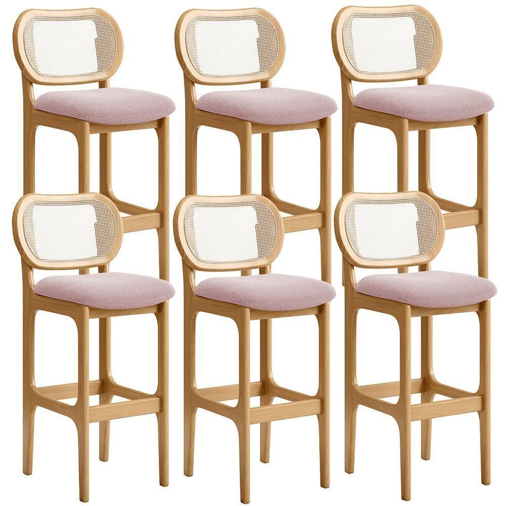 Kit 06 Banquetas Altas Para Cozinha Bancada Sala Tela Betta Fixa L02 Bouclê Rosê - Lyam - 1