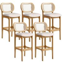 Kit 05 Banquetas Altas Para Cozinha Bancada Sala Tela Betta Fixa L02 Linho Cru - Lyam - 1