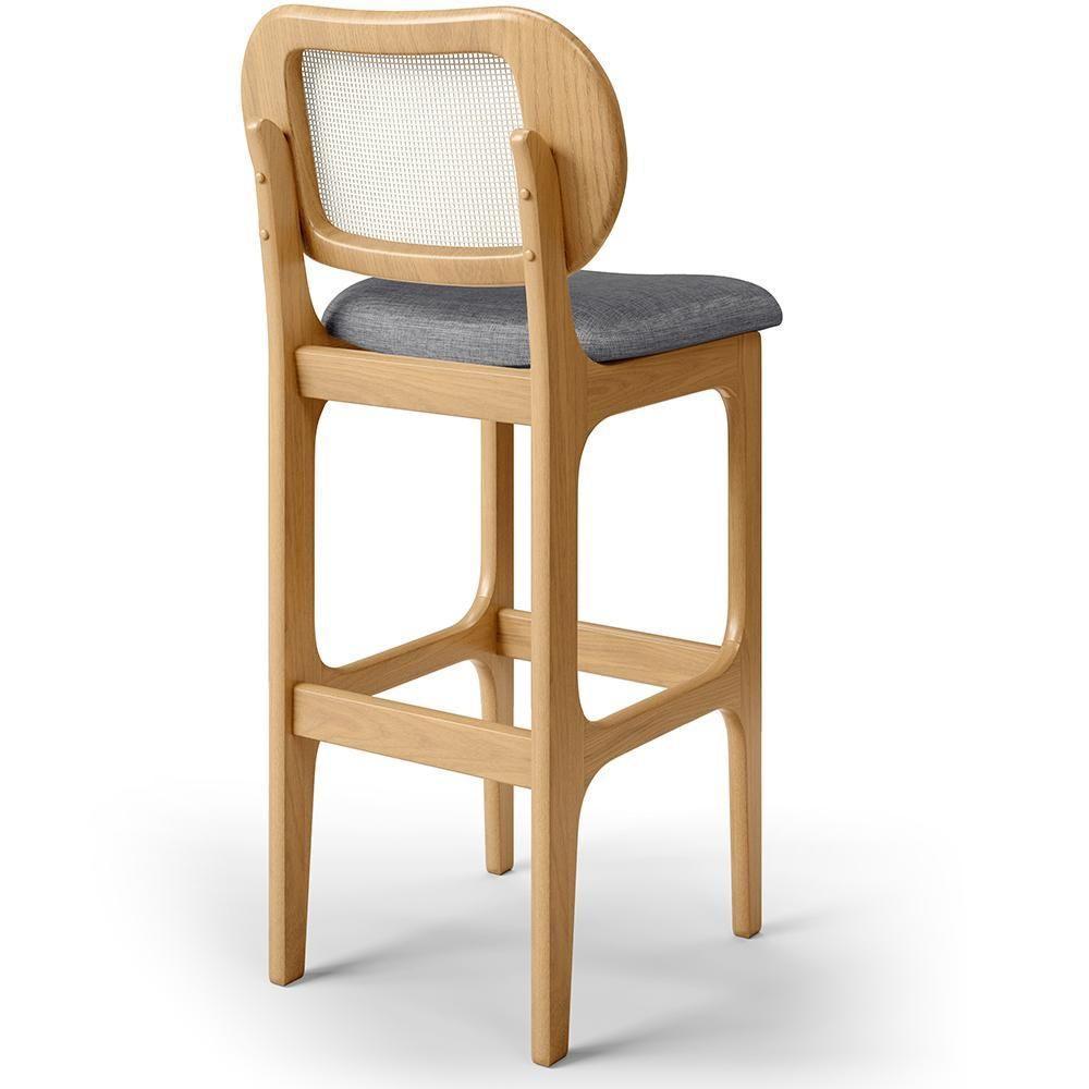 Kit 02 Banquetas Altas Para Cozinha Bancada Sala Tela Betta Fixa L02 Linho Cinza Escuro - Lyam - 5