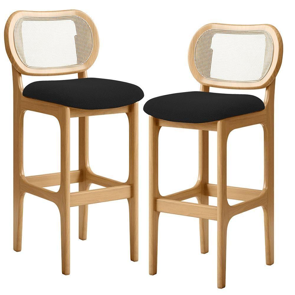 Kit 02 Banquetas Altas Para Cozinha Bancada Sala Tela Betta Fixa L02 Bouclê Preto - Lyam - 1