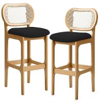 Kit 02 Banquetas Altas Para Cozinha Bancada Sala Tela Betta Fixa L02 Bouclê Preto - Lyam - 1