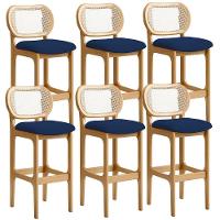 Kit 06 Banquetas Altas Para Cozinha Bancada Sala Tela Betta Fixa L02 Suede Azul Marinho - Lyam - 1