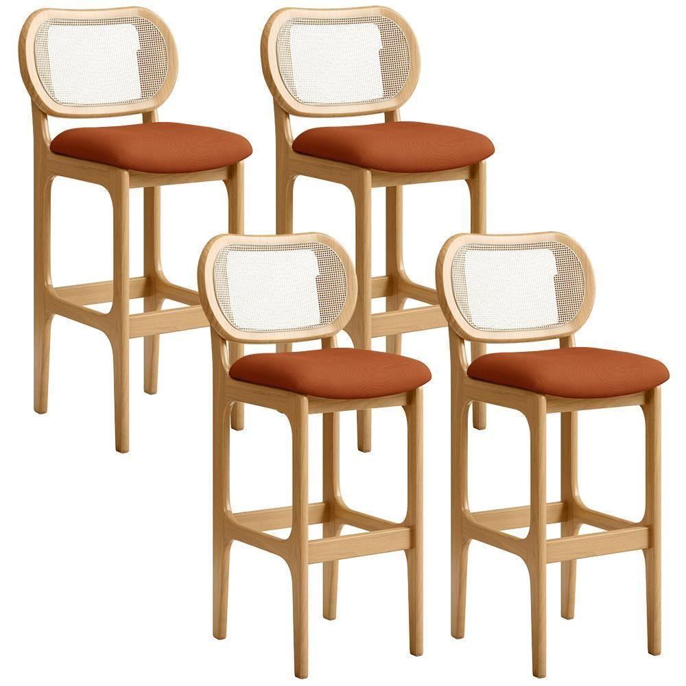 Kit 04 Banquetas Altas Para Cozinha Bancada Sala Tela Betta Fixa L02 Tecido Terracota - Lyam - 1