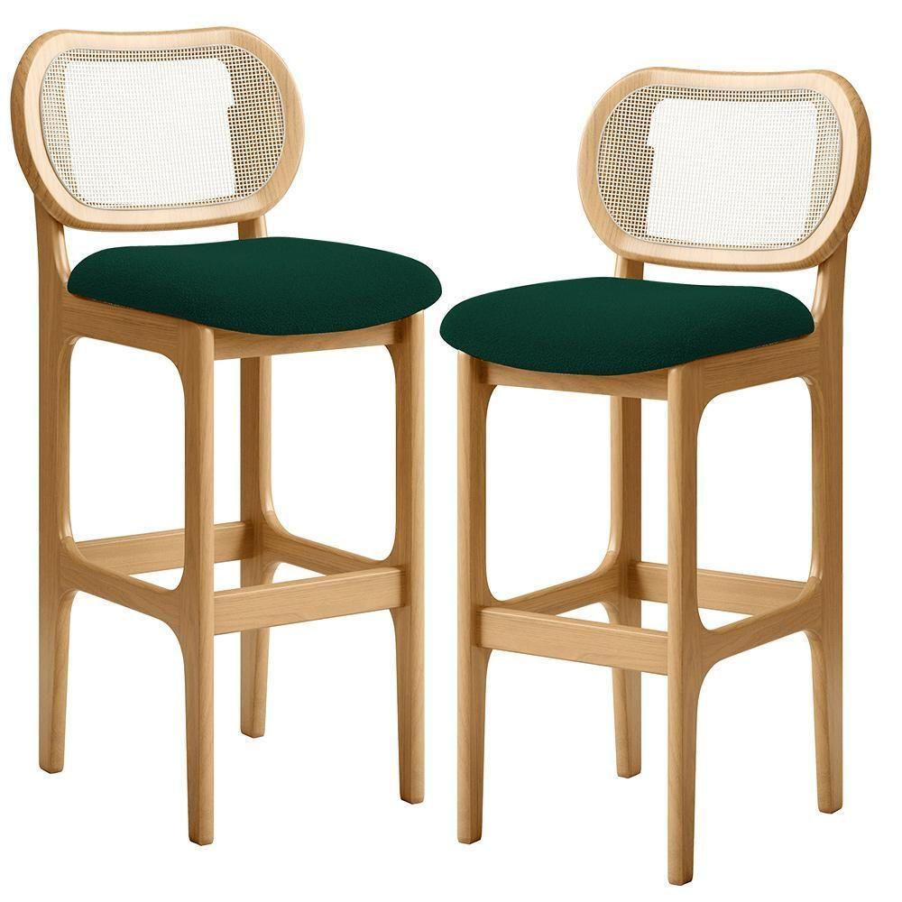 Kit 02 Banquetas Altas Para Cozinha Bancada Sala Tela Betta Fixa L02 Bouclê Verde - Lyam - 1