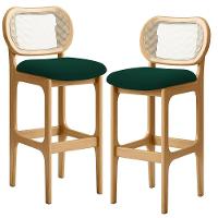 Kit 02 Banquetas Altas Para Cozinha Bancada Sala Tela Betta Fixa L02 Bouclê Verde - Lyam - 1