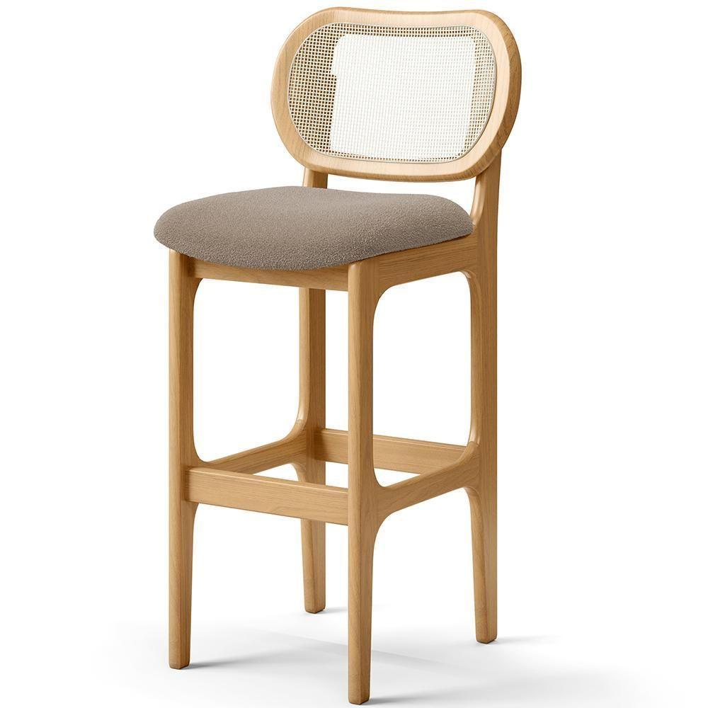 Kit 05 Banquetas Altas Para Cozinha Bancada Sala Tela Betta Fixa L02 Bouclê Bege - Lyam - 6