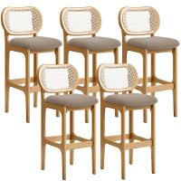 Kit 05 Banquetas Altas Para Cozinha Bancada Sala Tela Betta Fixa L02 Bouclê Bege - Lyam - 1