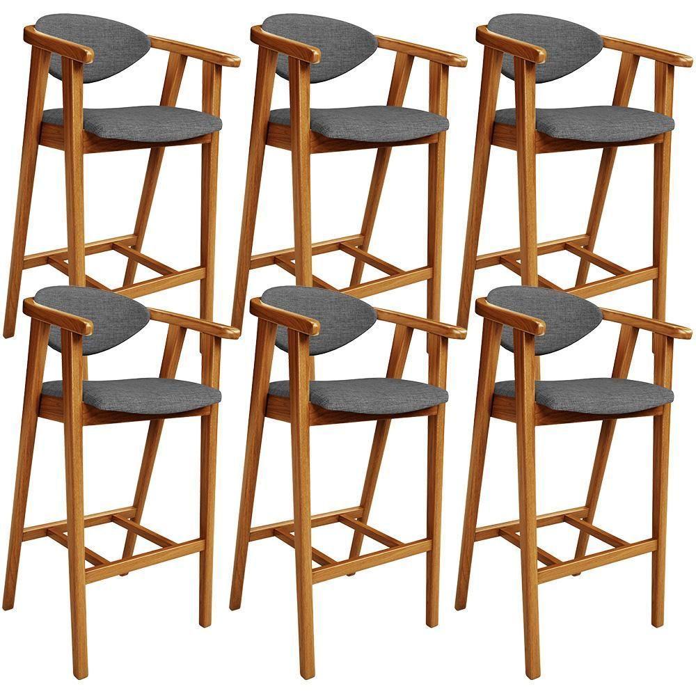 Kit 06 Banquetas Alta Cozinha Bancada Bar Sala De Jantar Fixa Cecília L02 Linho Cinza Escuro - Lyam - 1