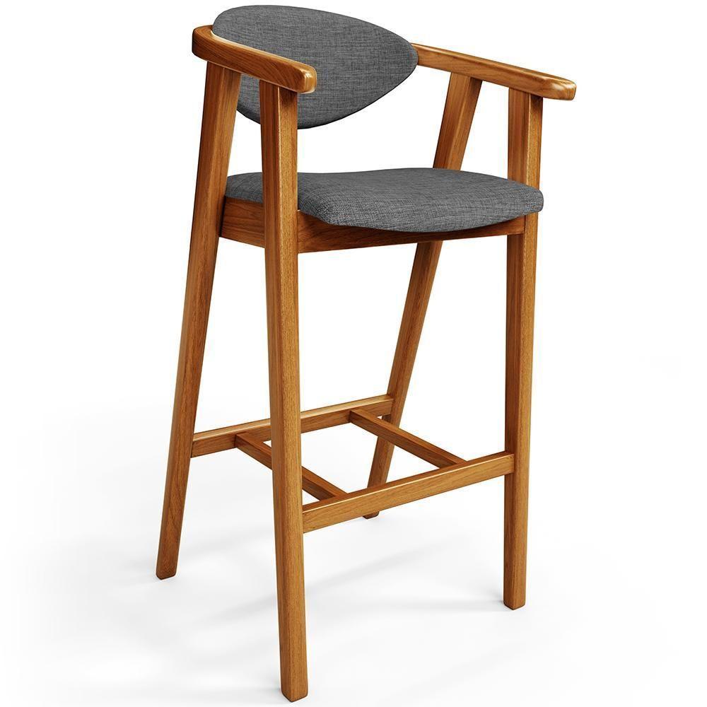 Kit 06 Banquetas Alta Cozinha Bancada Bar Sala De Jantar Fixa Cecília L02 Linho Cinza Escuro - Lyam - 6