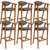 Kit 06 Banquetas Alta Cozinha Bancada Bar Sala De Jantar Fixa Cecília L02 Linho Cinza Escuro - Lyam - 1