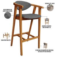 Kit 06 Banquetas Alta Cozinha Bancada Bar Sala De Jantar Fixa Cecília L02 Linho Cinza Escuro - Lyam - 8