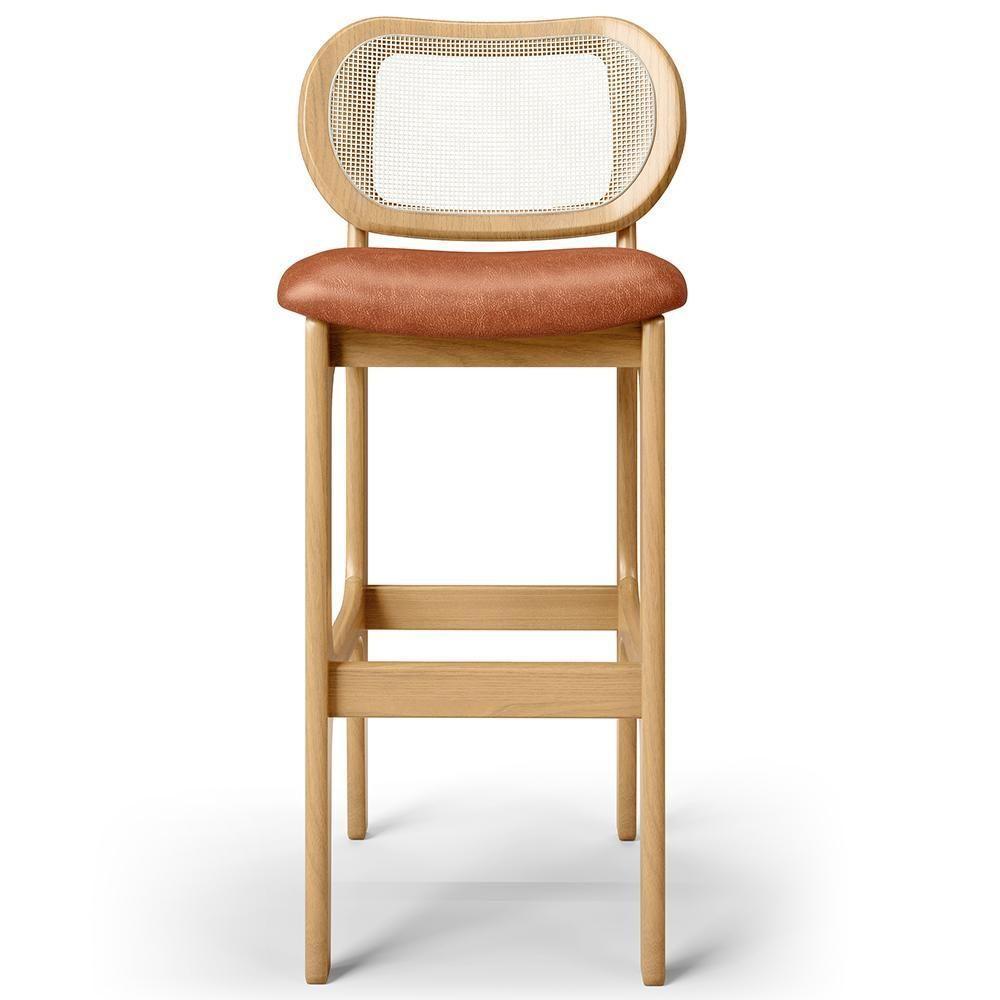 Kit 06 Banquetas Altas Para Cozinha Bancada Sala Tela Betta Fixa L02 Couríssimo Camel - Lyam - 3