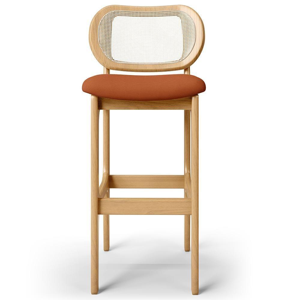 Kit 03 Banquetas Altas Para Cozinha Bancada Sala Tela Betta Fixa L02 Tecido Terracota - Lyam - 3