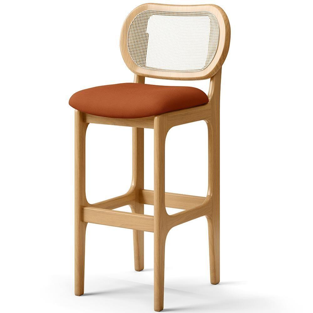 Kit 03 Banquetas Altas Para Cozinha Bancada Sala Tela Betta Fixa L02 Tecido Terracota - Lyam - 6