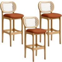 Kit 03 Banquetas Altas Para Cozinha Bancada Sala Tela Betta Fixa L02 Tecido Terracota - Lyam - 1