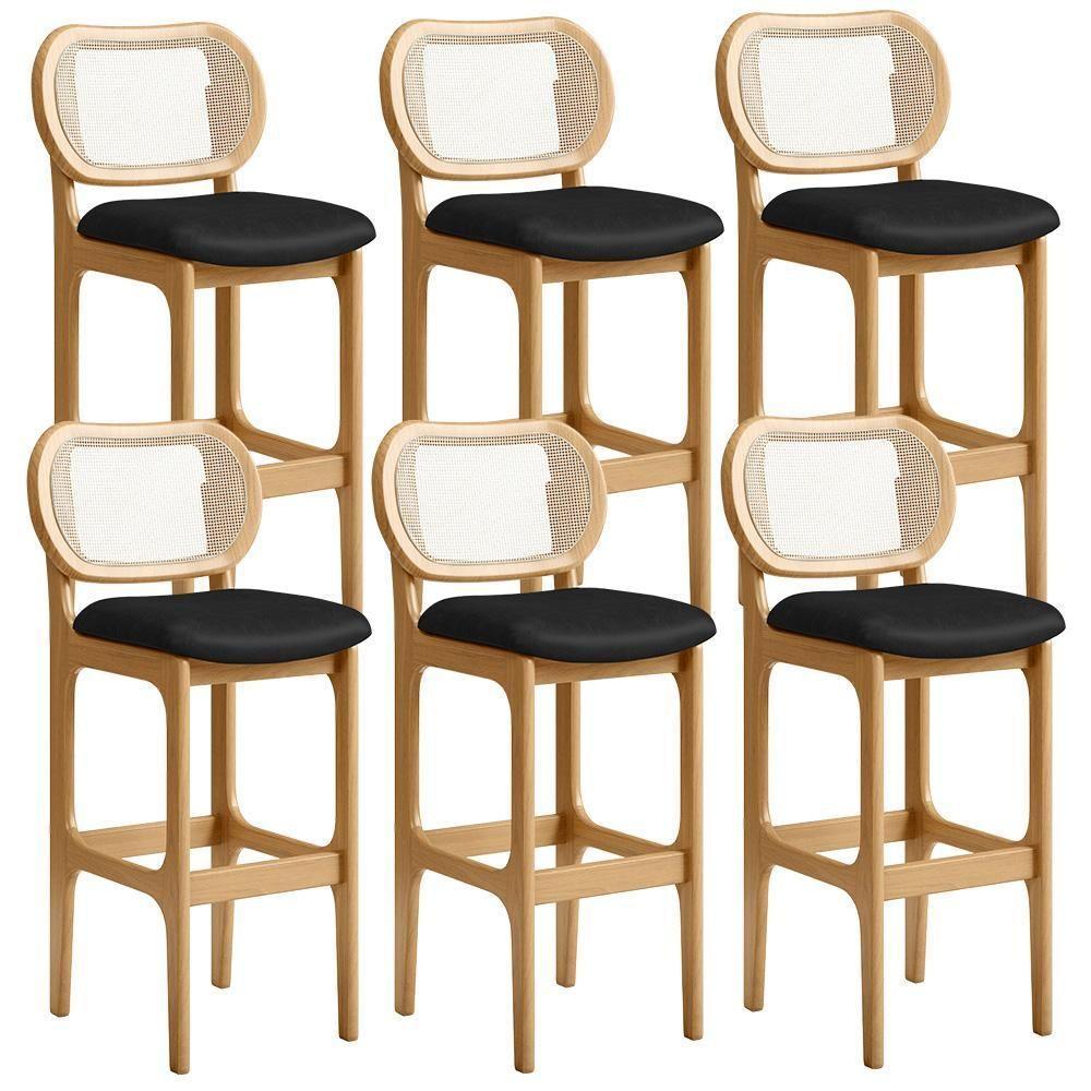 Kit 06 Banquetas Altas Para Cozinha Bancada Sala Tela Betta Fixa L02 Couríssimo Preto - Lyam - 1