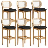 Kit 06 Banquetas Altas Para Cozinha Bancada Sala Tela Betta Fixa L02 Couríssimo Preto - Lyam - 1