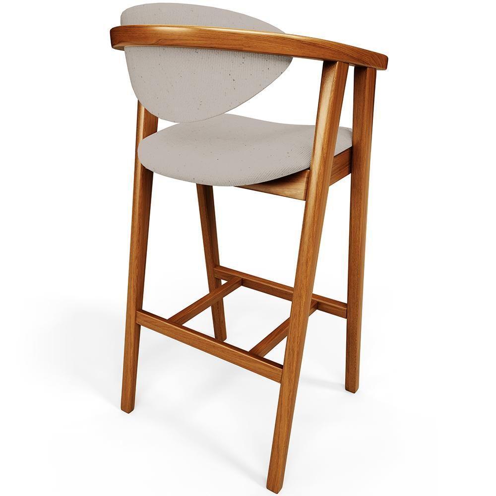 Kit 05 Banquetas Alta Para Bancada Bar Sala De Jantar Fixa Cecília L02 Linho Bege - 5