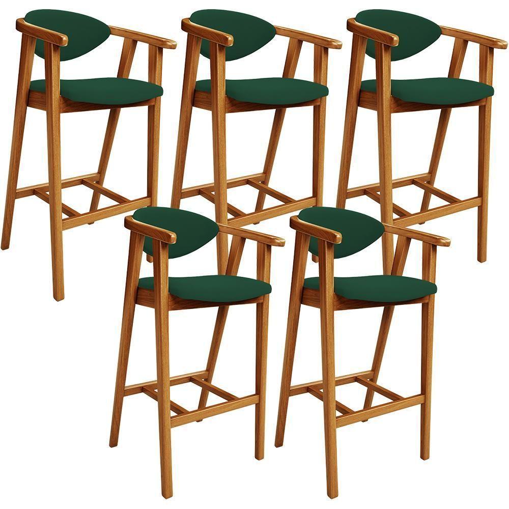 Kit 05 Banquetas Alta Cozinha Bancada Bar Sala De Jantar Fixa Cecília L02 Suede Verde Musgo - Lyam - 1