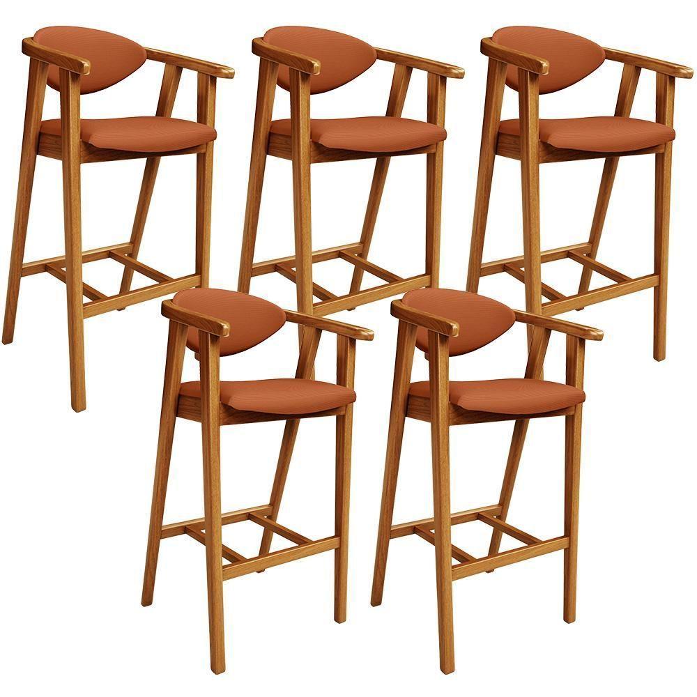 Kit 06 Banquetas Alta Cozinha Bancada Bar Sala De Jantar Fixa Cecília L02 Tecido Terracota - Lyam - 1