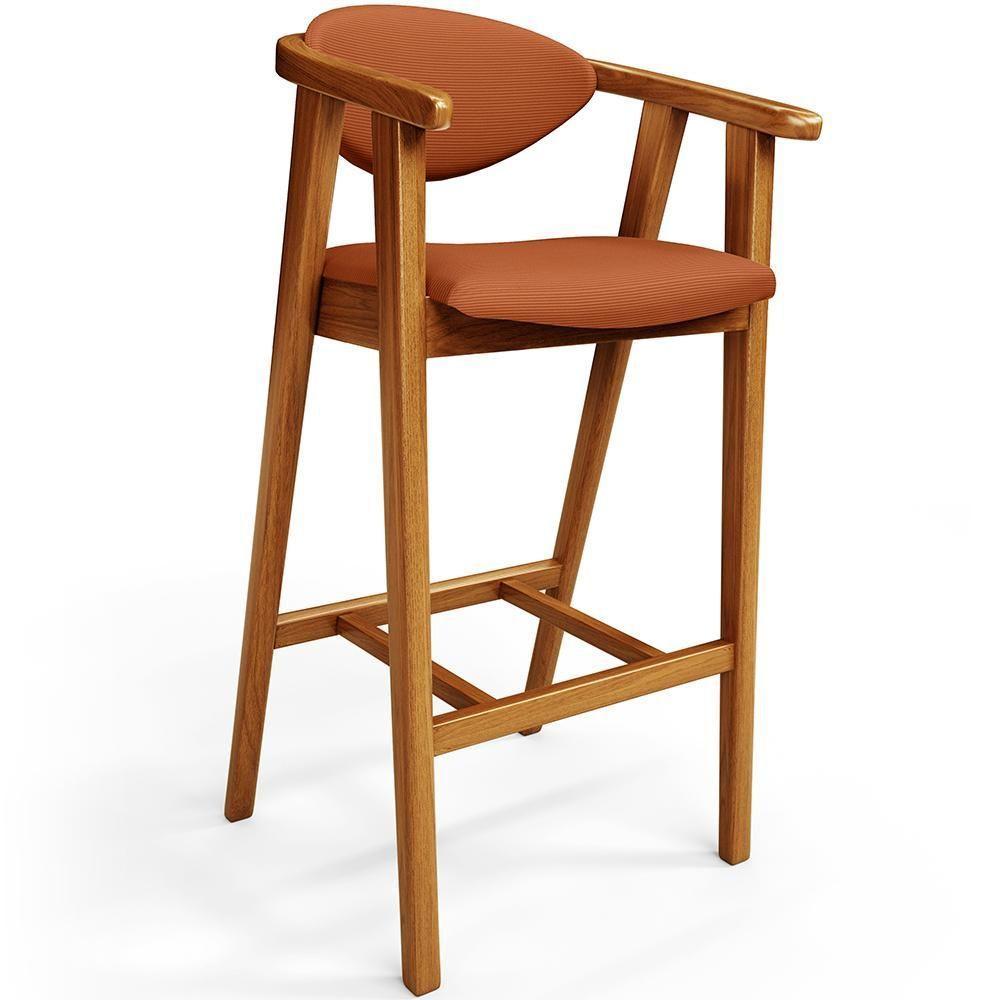 Kit 06 Banquetas Alta Cozinha Bancada Bar Sala De Jantar Fixa Cecília L02 Tecido Terracota - Lyam - 6