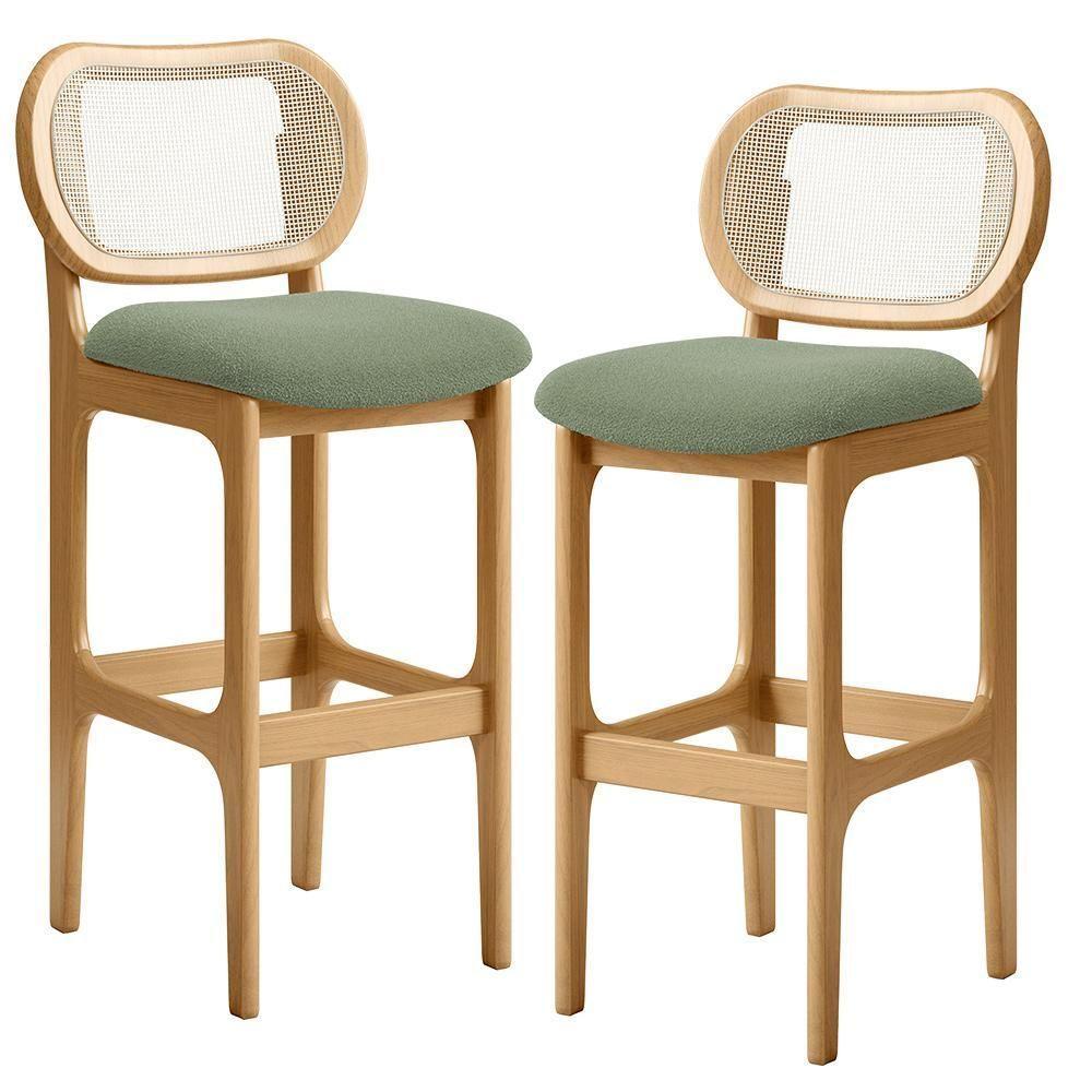 Kit 02 Banquetas Altas Para Cozinha Bancada Sala Tela Betta Fixa L02 Bouclê Oliva - Lyam - 1