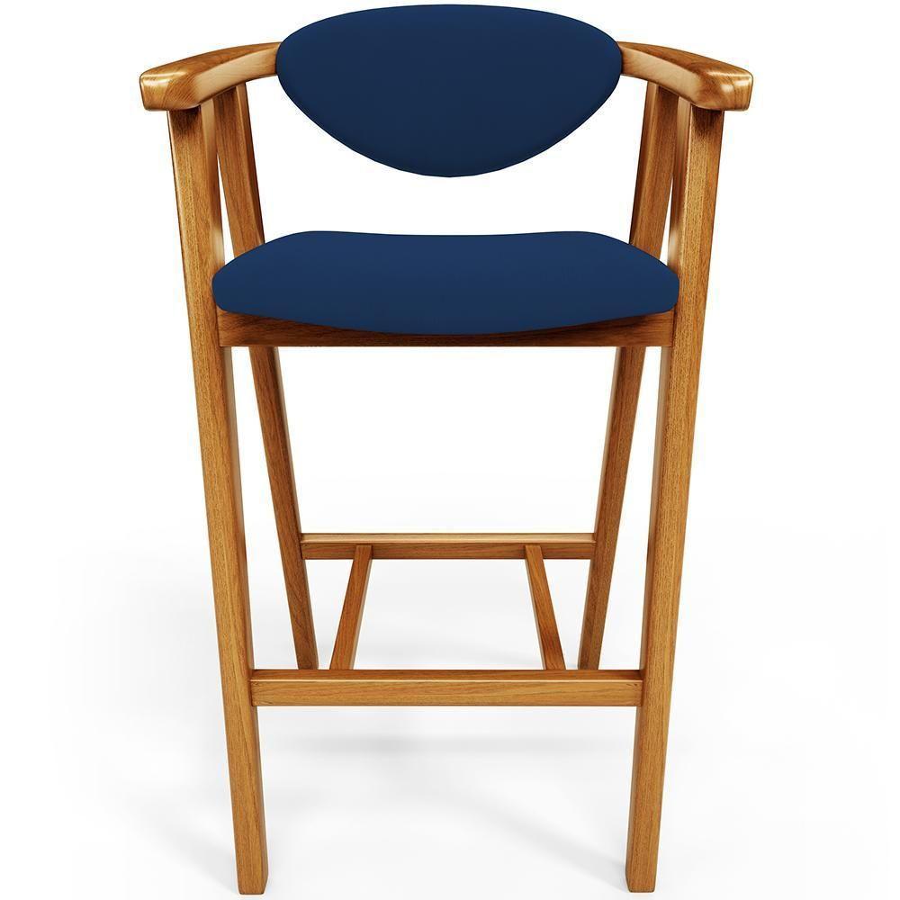 Kit 05 Banquetas Alta Cozinha Bancada Bar Sala De Jantar Fixa Cecília L02 Suede Azul Marinho - Lyam - 3