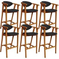 Kit 06 Banquetas Alta Para Cozinha Bancada Bar Sala De Jantar Fixa Cecília L02 Linho Chumbo - Lyam - 1