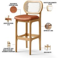 Kit 04 Banquetas Altas Para Cozinha Bancada Sala Tela Betta Fixa L02 Couríssimo Camel - Lyam - 8