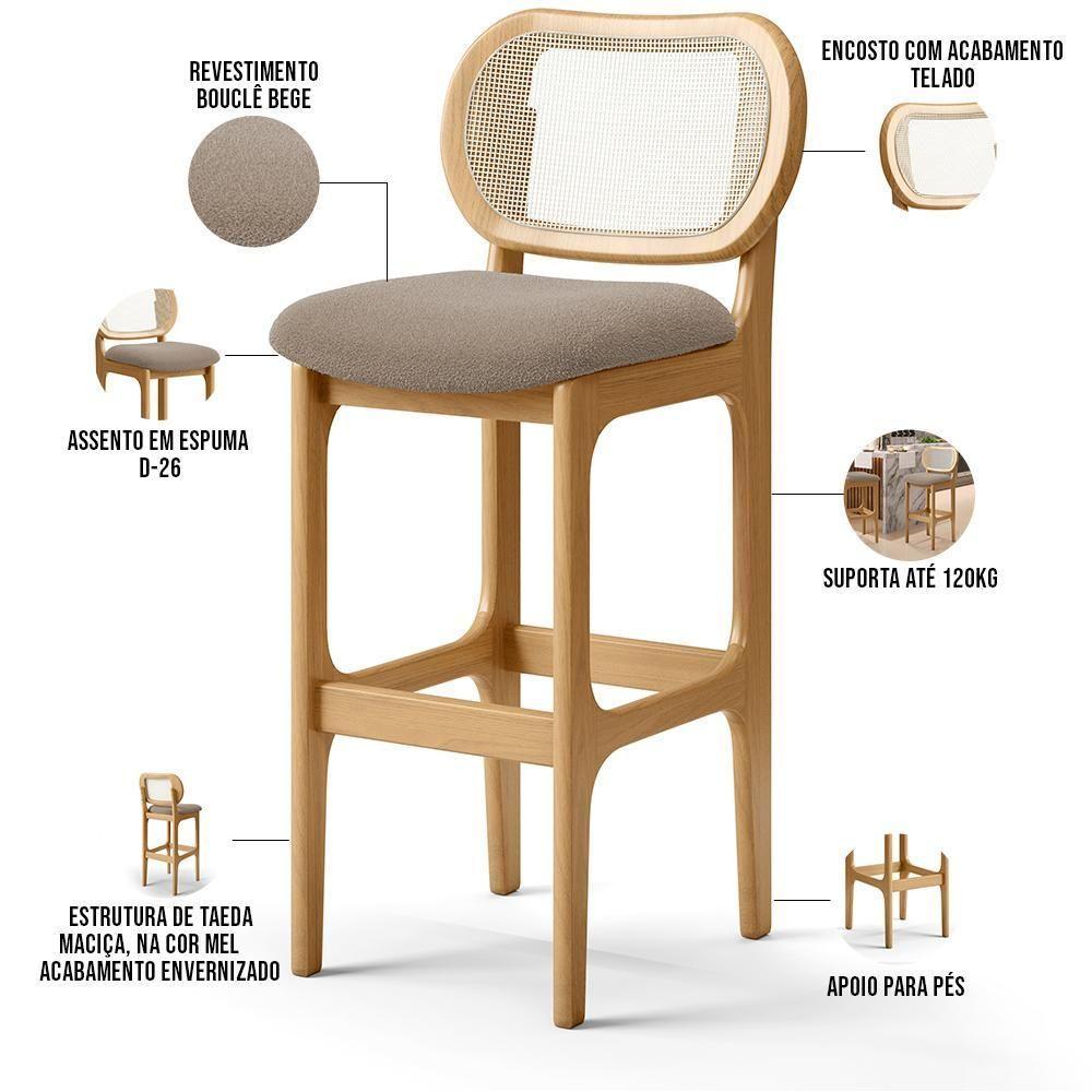 Kit 04 Banquetas Altas Para Cozinha Bancada Sala Tela Betta Fixa L02 Bouclê Bege - Lyam - 8