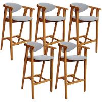 Kit 05 Banquetas Alta Para Cozinha Bancada Bar Sala De Jantar Fixa Cecília L02 Suede Cinza - Lyam - 1