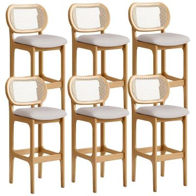 Kit 06 Banquetas Altas Para Cozinha Bancada Sala Tela Betta Fixa L02 Linho Bege - Lyam