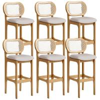 Kit 06 Banquetas Altas Para Cozinha Bancada Sala Tela Betta Fixa L02 Linho Bege - Lyam - 1