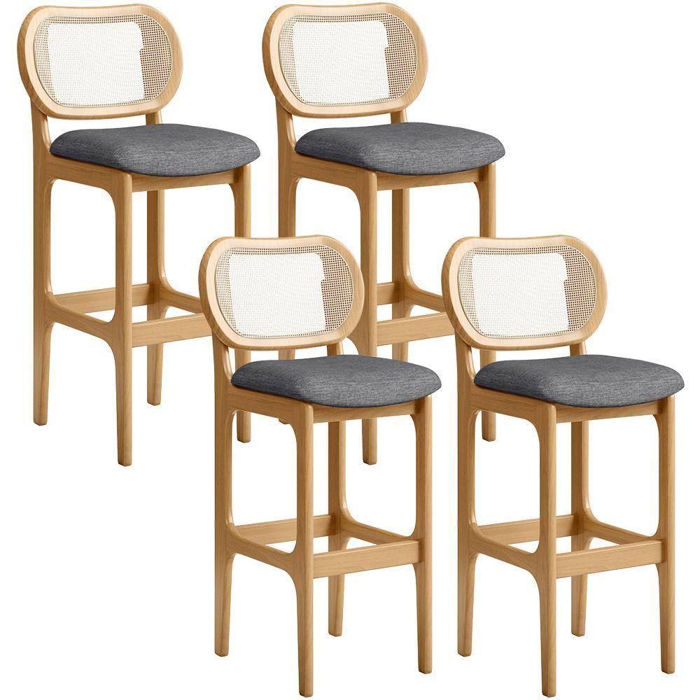 Kit 04 Banquetas Altas Para Cozinha Bancada Sala Tela Betta Fixa L02 Linho Cinza Escuro - Lyam - 1