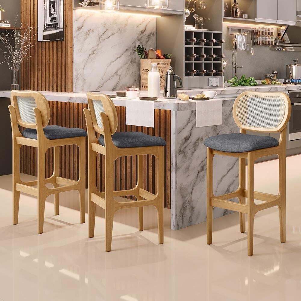 Kit 04 Banquetas Altas Para Cozinha Bancada Sala Tela Betta Fixa L02 Linho Cinza Escuro - Lyam - 7