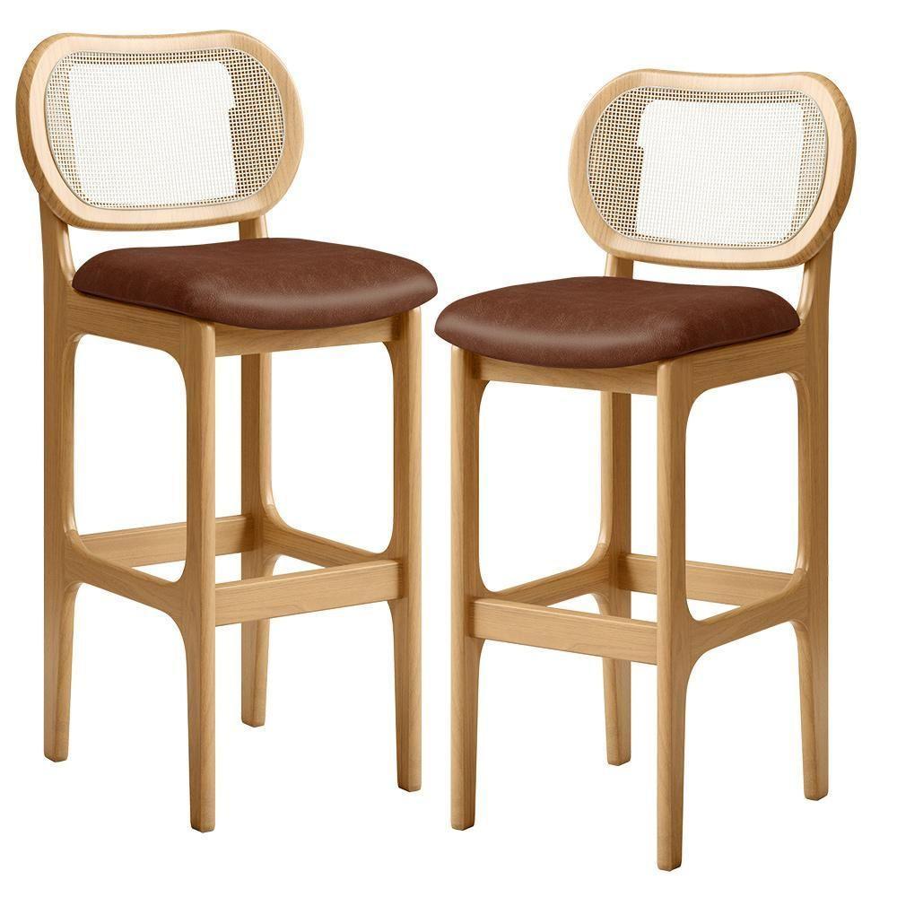 Kit 02 Banquetas Altas Para Cozinha Bancada Sala Tela Betta Fixa L02 Couríssimo Marrom - Lyam - 1